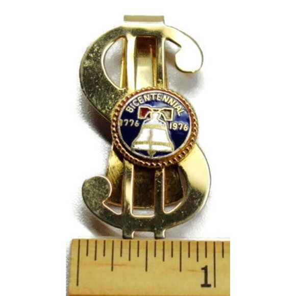 Money Clip Dollar Sign Bicentennial Gold T Wallet Credit Card Cash Holder Used - Picture 6 of 6